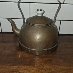 Vintage Brass Teapot with Porcelain Handle